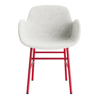 Modern chair featuring a soft gray seat with bold red legs for a stylish contrast. Perfect for contemporary decor.