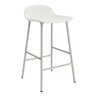 White bar stool with a textured seat and light gray metal legs, creating a clean, modern aesthetic.