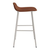 Brown upholstered bar stool with a smooth finish and white metal legs, perfect for modern decor.