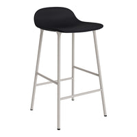 Black bar stool with a smooth seat and a sleek silver metal frame. Perfect modern design for any space.