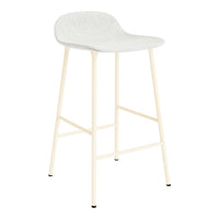 Light gray cushioned bar stool with a sleek cream metal frame, perfect for modern decor.