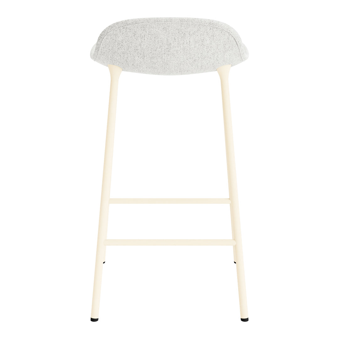 Light gray upholstered bar stool with a neutral wood frame and minimalistic design. Perfect for modern interiors.