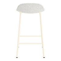 Light gray upholstered bar stool with a neutral wood frame and minimalistic design. Perfect for modern interiors.