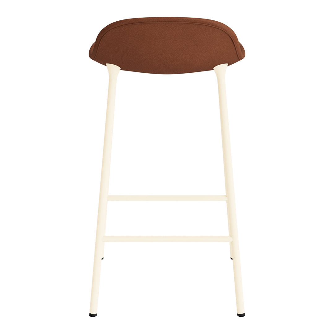 Brown upholstered bar stool with a cream-colored frame, featuring a sleek, minimalist design.