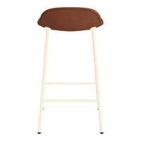 Brown upholstered bar stool with a cream-colored frame, featuring a sleek, minimalist design.
