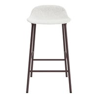 Modern bar stool in white with a textured seat and a sleek brown metal frame. Perfect for contemporary spaces.