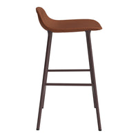 Brown cushioned bar stool with a sleek dark metal frame and minimalist design. Perfect for modern interiors.