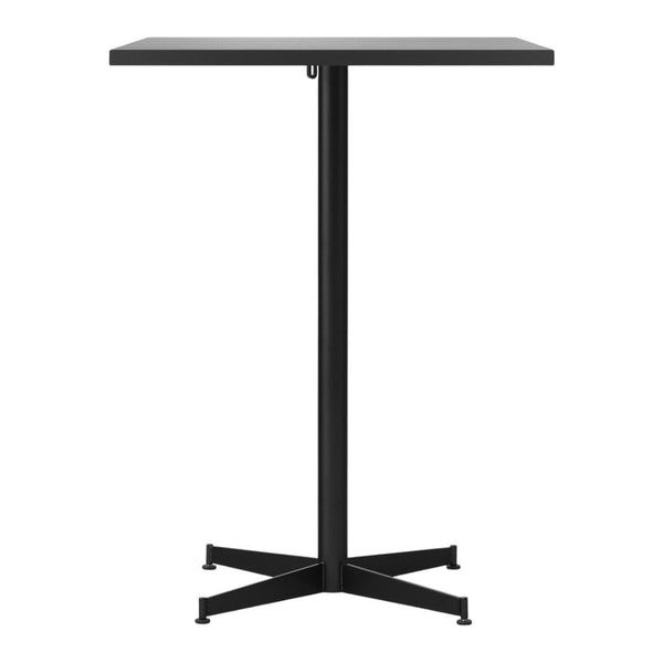Black square table with a sleek design and sturdy metal base. Ideal for modern and minimalist spaces.