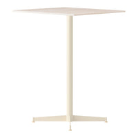 Square, cream-colored table with a minimalist design and smooth surface, perfect for modern decor.