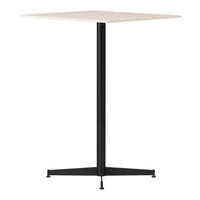 Square tabletop in light beige with a sleek black metal base featuring a minimalist design. Perfect for modern decor.