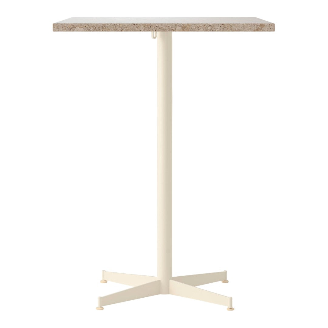 Cream-colored metal base with a textured beige top, perfect for modern decor.