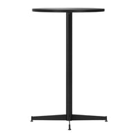 Black round table with a sleek, minimalistic design and a smooth surface. Ideal for modern interiors.