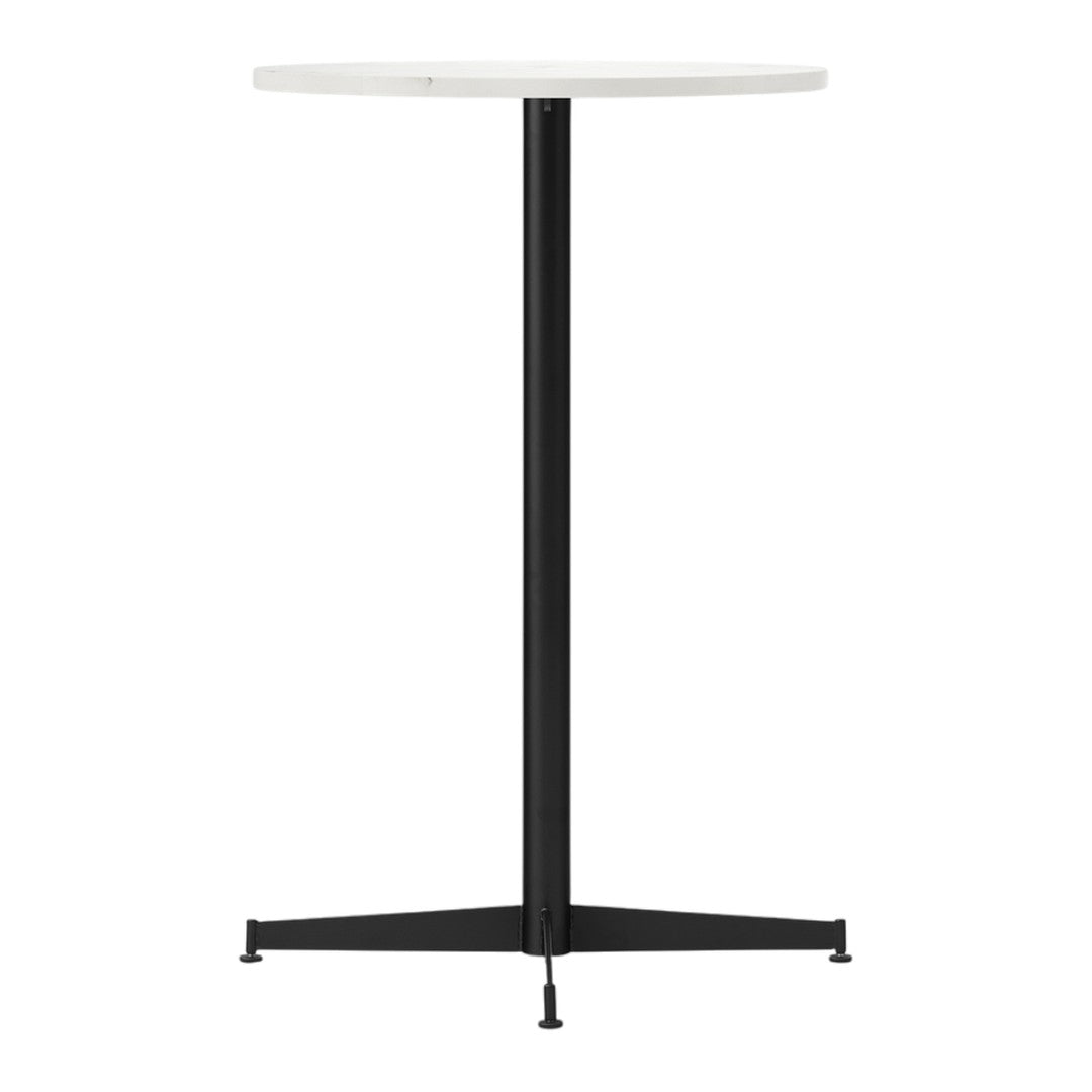 Round white tabletop with a sleek black metal base for a modern, minimalist look. Perfect for contemporary spaces.