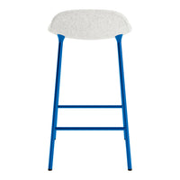 Blue metal stool with a textured gray seat, perfect for modern decor.