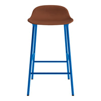 Brown seat with blue metal legs, featuring a sleek and modern design. Ideal for contemporary decor.