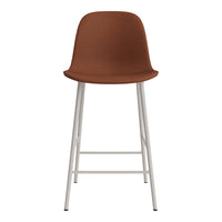 Brown molded seat with sleek white metal legs, offering a modern and minimalist design. Perfect for any kitchen or bar area.