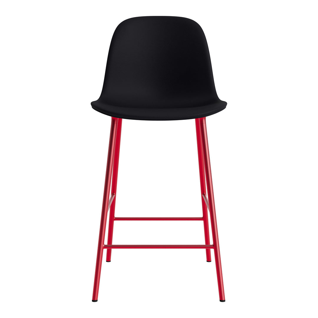 Black seat with red legs, creating a modern, stylish contrast in a sleek, minimalist design. Perfect for any space.