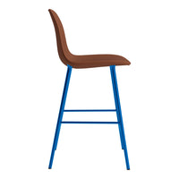 Stylish barstool featuring a brown seat and vibrant blue legs, perfect for modern decor.