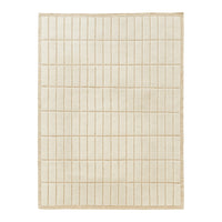 Cream-colored rectangular rug with a subtle grid pattern and beige border. Ideal for modern decor.