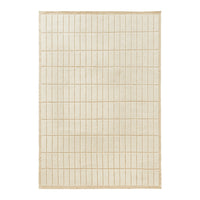 Light beige rug with a simple grid pattern and subtle woven texture, perfect for minimalist decor.