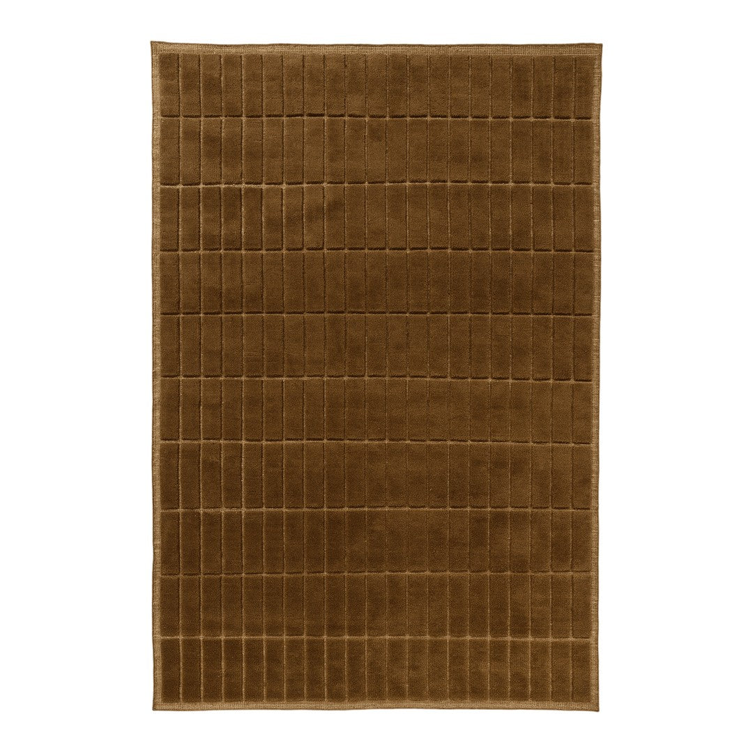Brown textured rug with vertical lines and a subtle grid pattern, adding warmth and depth to any space.