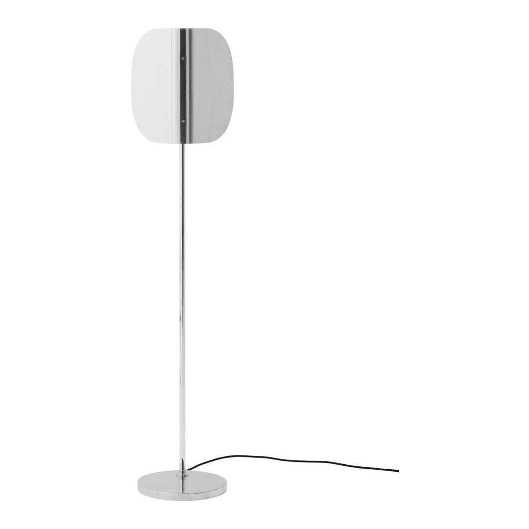 Sleek chrome floor lamp with a smooth, reflective finish and a minimalist design. Perfect for modern decor.
