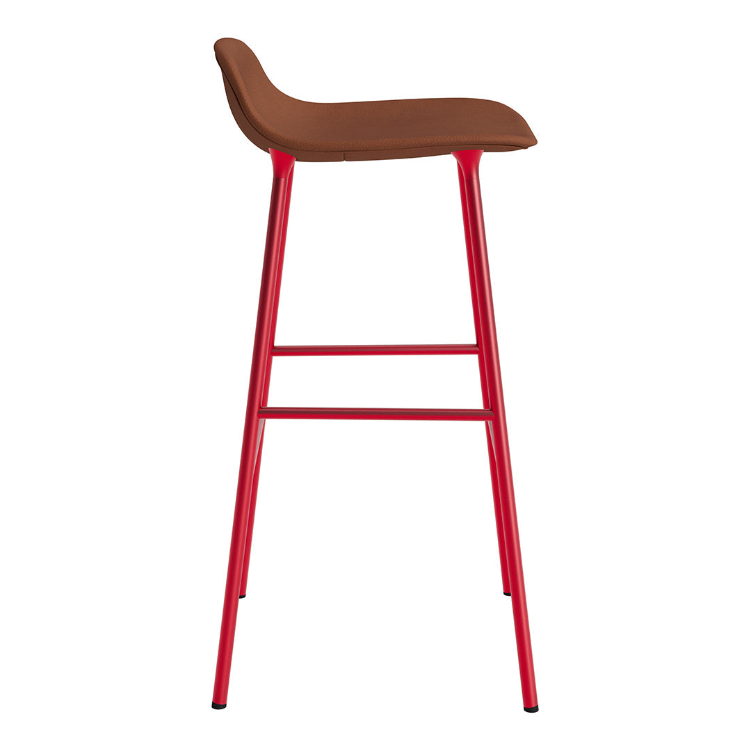 Brown seat and vibrant red legs, modern design with a sleek silhouette, perfect for contemporary spaces.