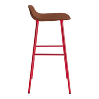 Brown seat and vibrant red legs, modern design with a sleek silhouette, perfect for contemporary spaces.