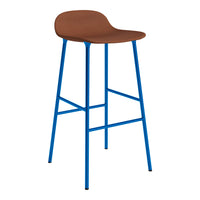 Brown seat with a sleek, modern design on vibrant blue legs, ideal for contemporary spaces.