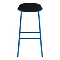 Black seat with vibrant blue legs, modern minimalist design, ideal for contemporary spaces.