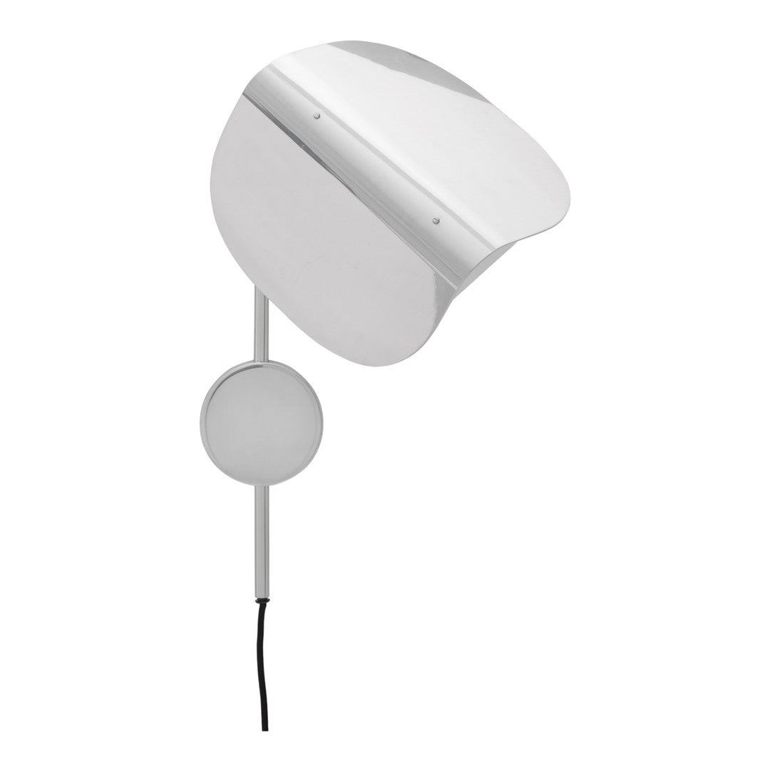 Sleek white wall lamp with a minimalist design and smooth surface, featuring curved edges and a round mounting base.