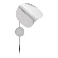 Sleek white wall lamp with a minimalist design and smooth surface, featuring curved edges and a round mounting base.