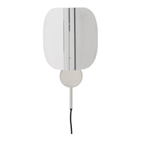 Sleek silver lamp with a modern, minimalistic design and a smooth, rounded shape. Black cord adds contrast.
