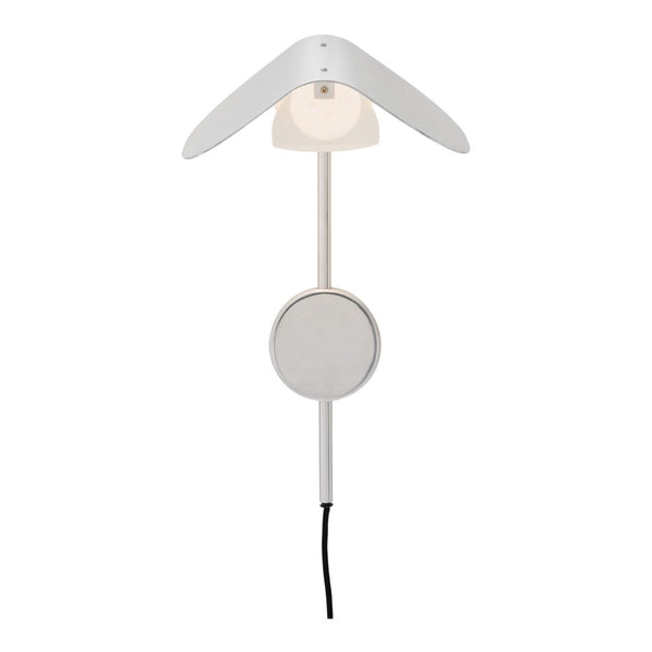 Modern white wall lamp featuring a smooth circular base and sleek, minimalistic design.