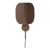 Brown wall lamp with a sleek, rounded design and minimalistic pattern. Perfect for modern decor.