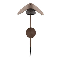 Brown industrial-style floor lamp with a sleek, minimal design and mesh accents. Perfect for modern interiors.