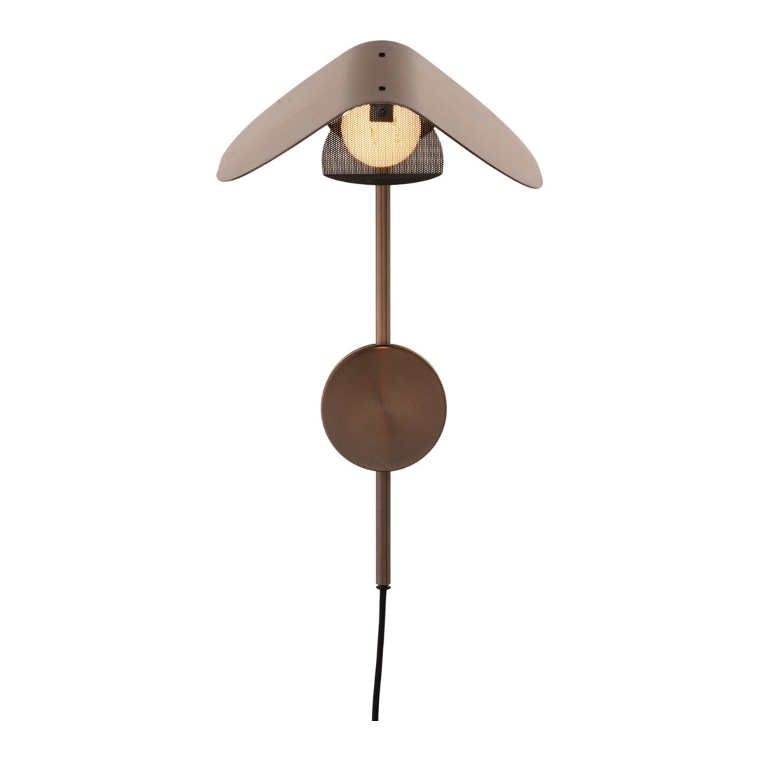 Modern wall lamp in warm brown tones with a sleek, minimalist design and geometric patterns.