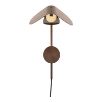 Modern wall lamp in warm brown tones with a sleek, minimalist design and geometric patterns.