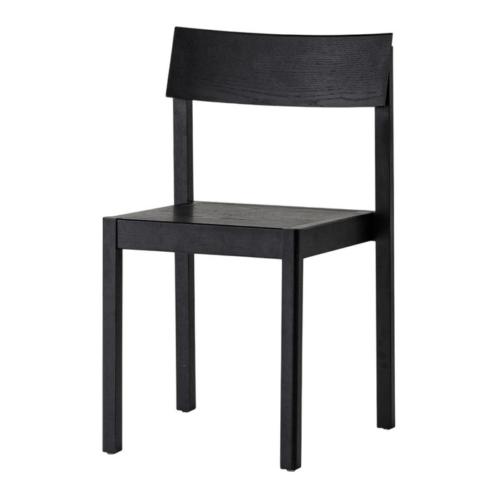 Black minimalist wooden chair with a sleek, simple design and smooth finish, perfect for modern decor.