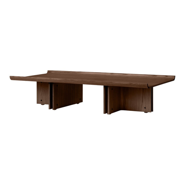 Dark brown modern coffee table with a sleek, minimalist design and smooth, solid surface. Perfect for contemporary decor.