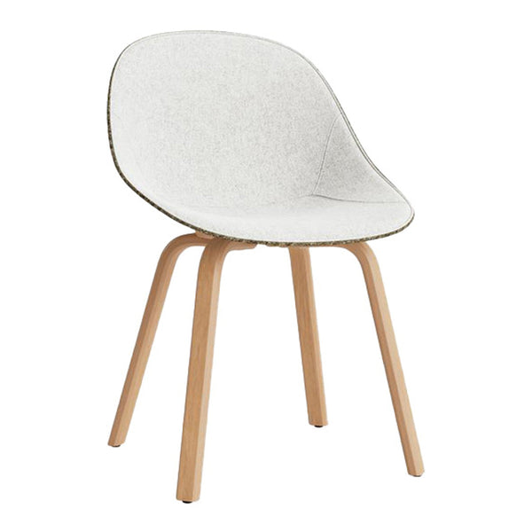 Modern white chair with a smooth finish and wooden legs. Simple, elegant design with no visible patterns.