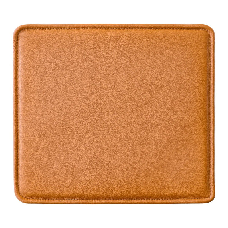 Tan leather square mat with smooth texture and stitched edges.