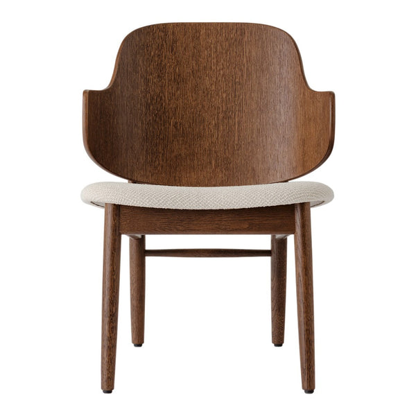 Mid-century modern chair featuring dark wood with a smooth finish and a light beige upholstered seat.