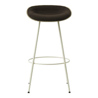 Brown cushioned stool with a sleek white metal frame and minimalistic design. Perfect for modern spaces.