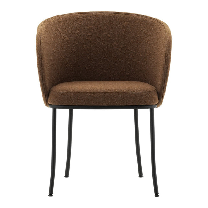 Brown textured fabric chair with sleek black metal legs, perfect for modern decor.