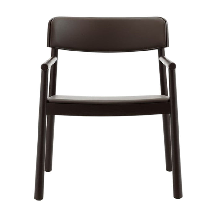 "Solid dark brown chair with a sleek, minimalist design and smooth, matte finish."
