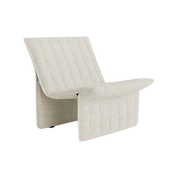 Light beige lounge chair with subtle vertical quilted pattern for a modern, minimalist aesthetic.