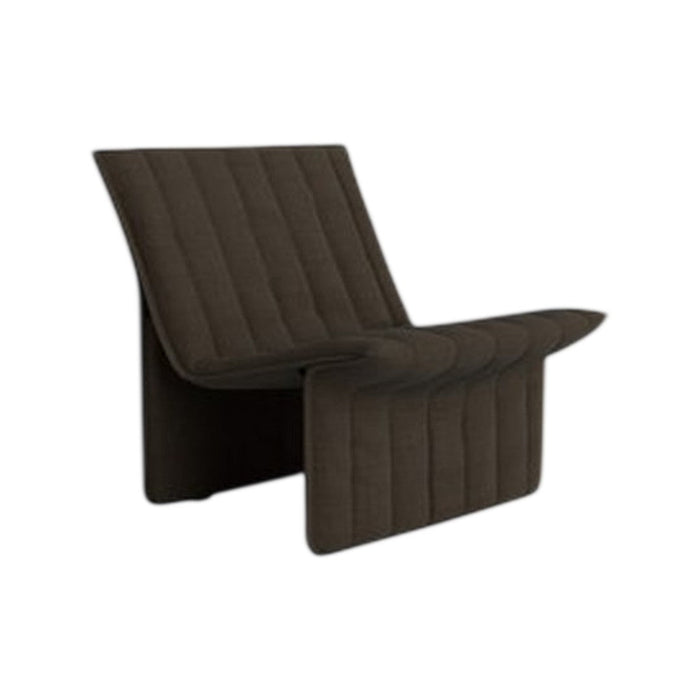 Brown upholstered chair with a ribbed pattern, featuring a modern, minimalist design. Perfect for contemporary spaces.
