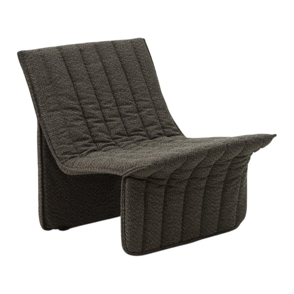 Quilted dark gray lounge chair with a minimalist design and textured fabric, perfect for modern interiors.
