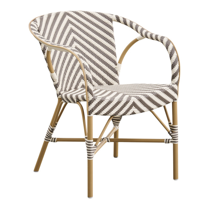 Brown and white zigzag patterned chair with gold frame, perfect for modern or stylish décor.